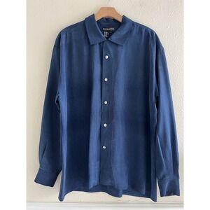 Harold's Vintage Blue Button Up Shirt 100% Silk Men's Large Office Old Money